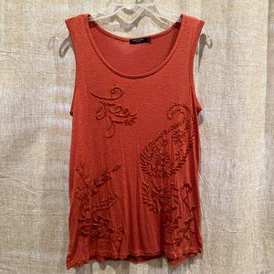 Max Jeans Floral Embroidered Paisley Boho Rust/Dark Orange Tunic Tank Top Small